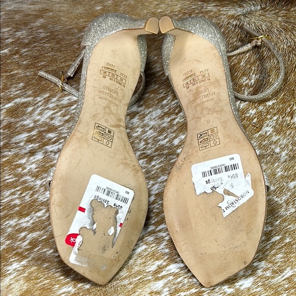 EUC Stuart Weitzman Nudistcurve 4” US 5, Silver Glitter Heels Sparkle Stiletto - Picture 8 of 14